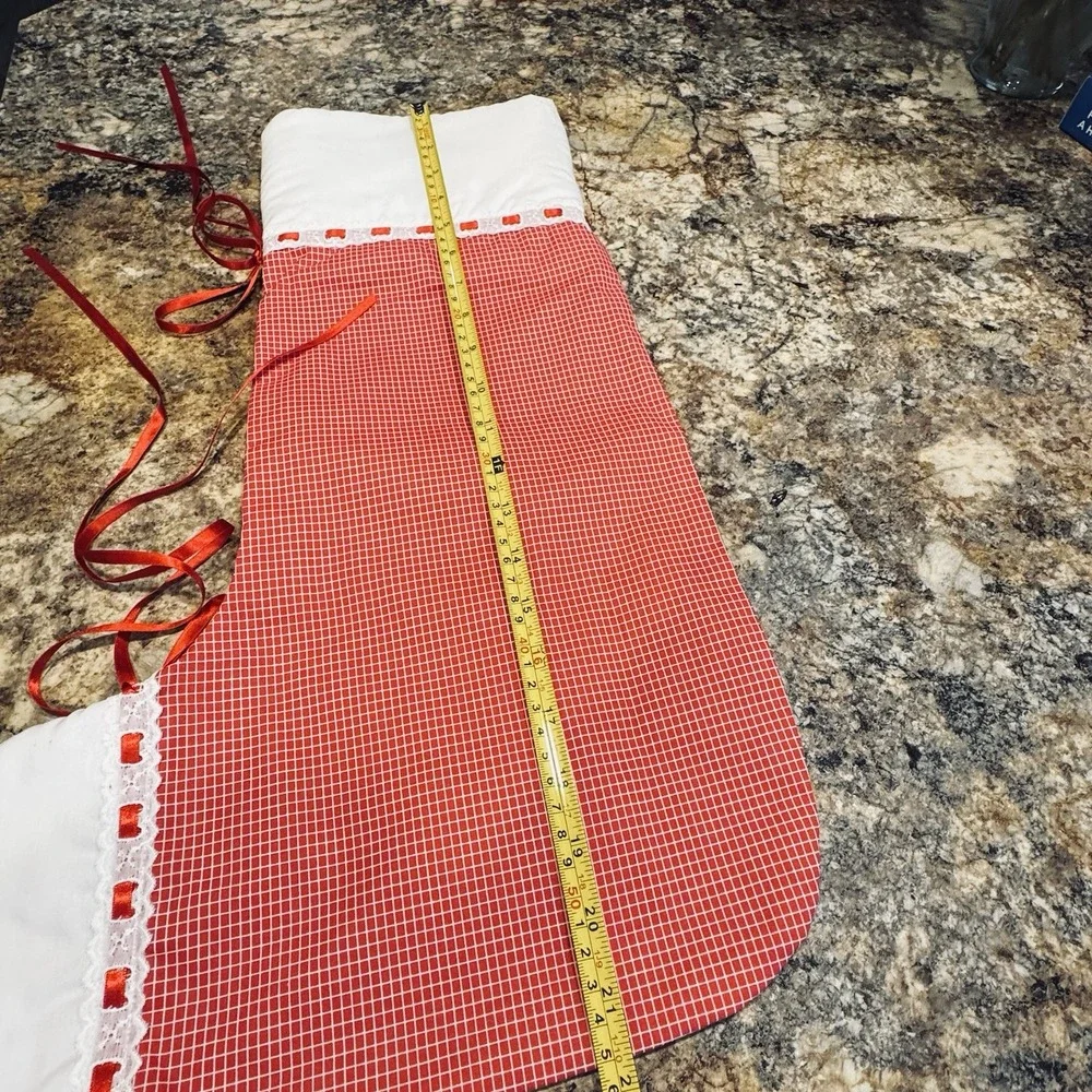 Set Of 2 Handmade Vintage Red Check Christmas Stockings 22